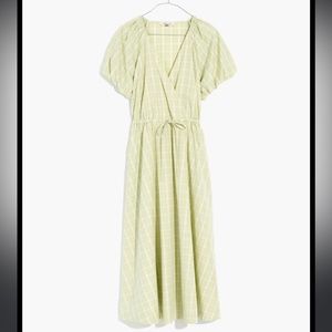 Nwt madewell plaid tie waist midi dress green size medium